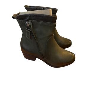 Miz Mooz Leather Wide Width Heeled Ankle Boots Bronte Olive 5.5